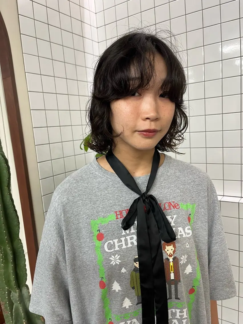 ショート カラー パーマ ニュアンスパーマ ボブパーマ/パーマ ウルフパーマのヘアスタイル