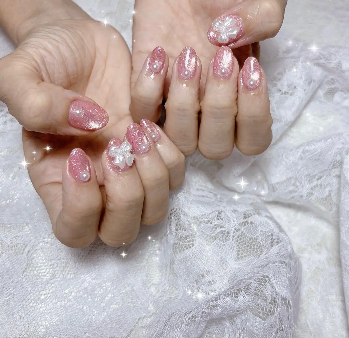 ネイル マグネットネイル ピンク ハンドネイル FLARE NAIL フレアネイルのネイルデザイン