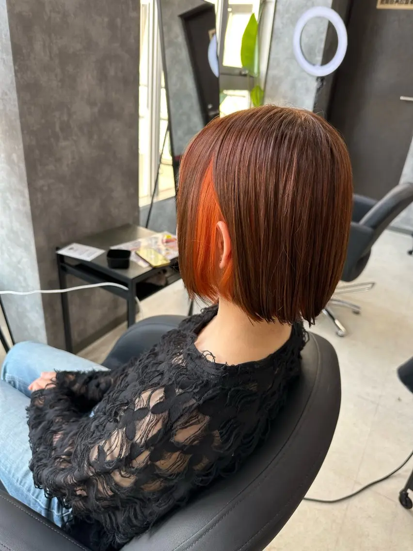 ミディアム カラー オレンジ 森本 倭のヘアスタイル
