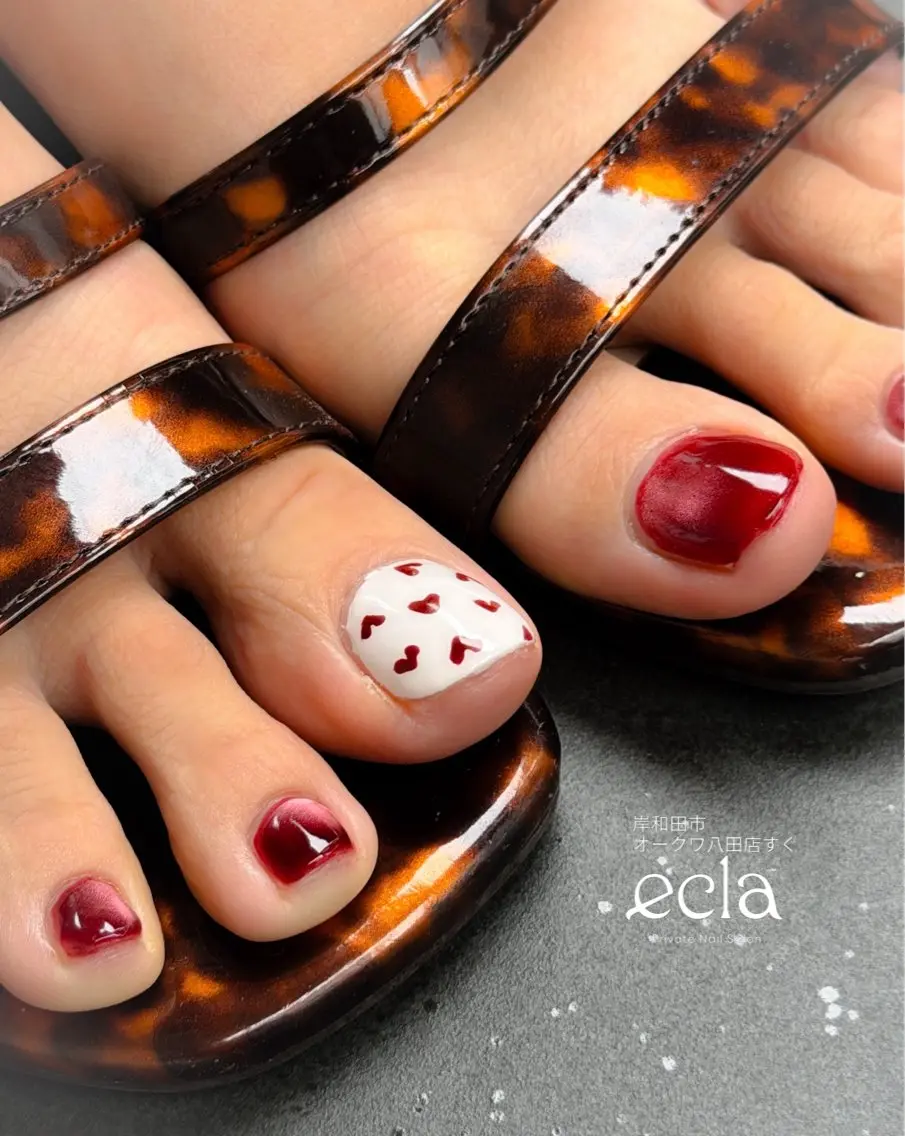 ネイル アートネイル ボルドー ハート 持ち込み Nail Salon ecla 〜エクラ〜のネイルデザイン