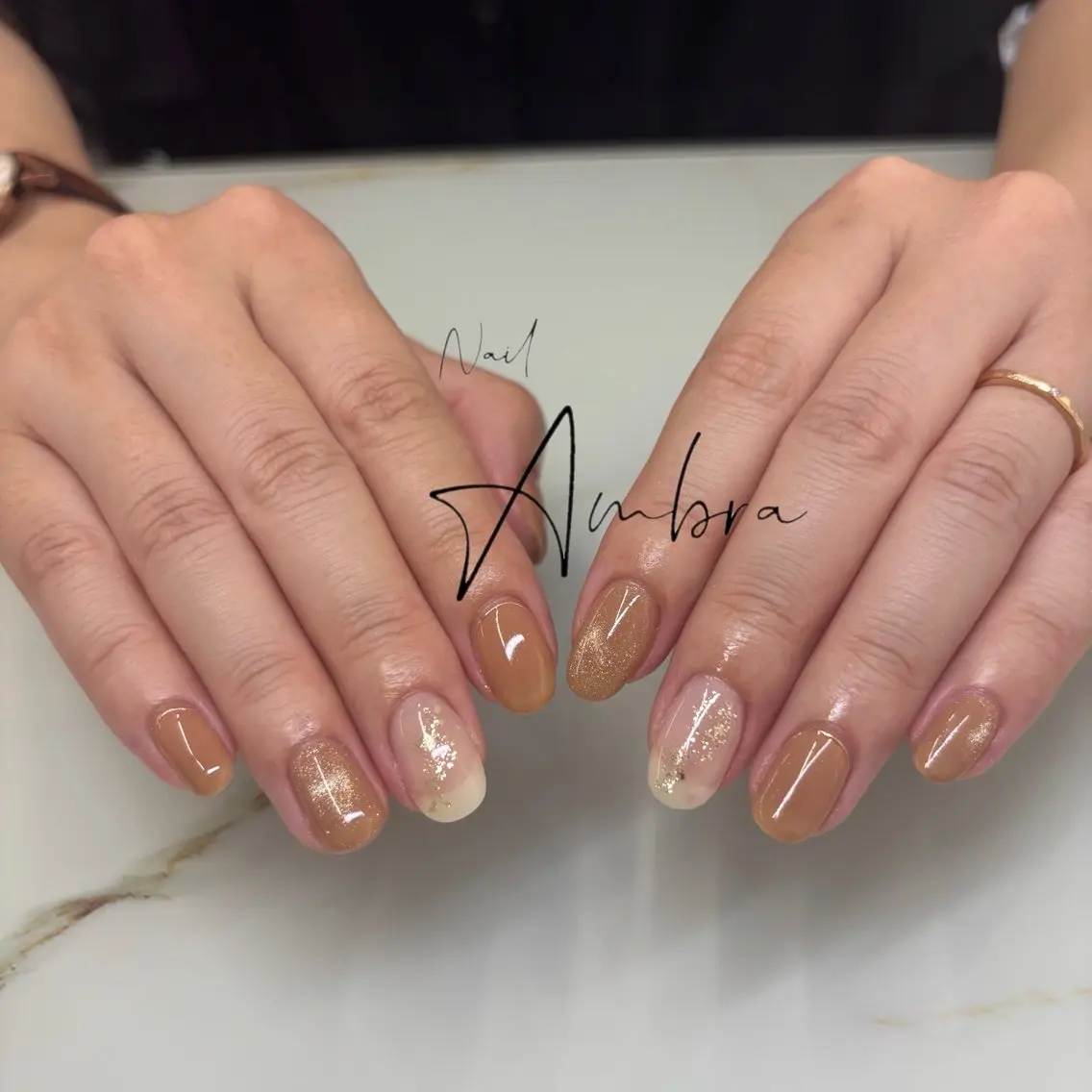 ネイル ブラウン ニュアンスネイル ハンドネイル Nail Ambra Fusamiのネイルデザイン