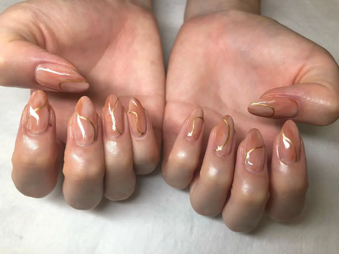 ネイル ブラウン ハンドネイル いちじゅう あおいのネイルデザイン
