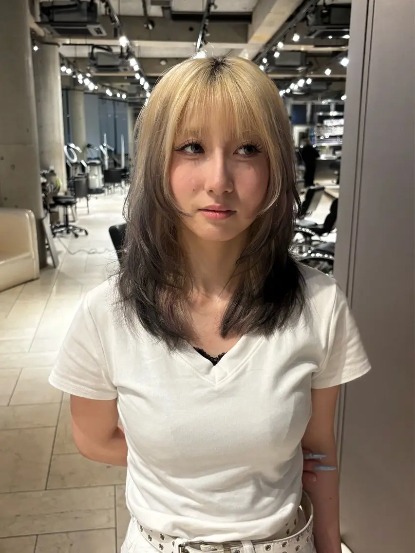 セミロング カラー パーマ カット 原田 唯吹のヘアスタイル