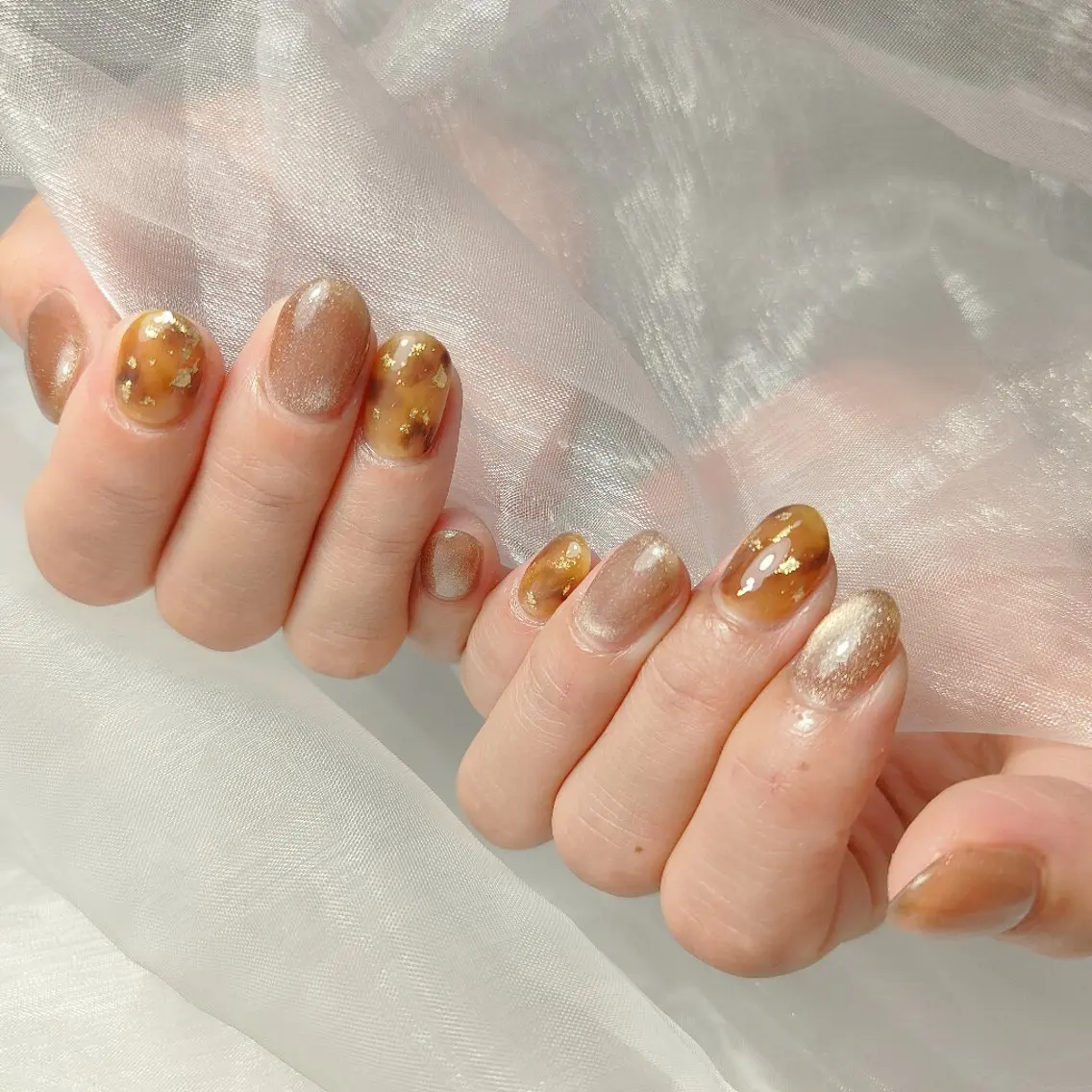 ネイル べっ甲ネイル ハンドネイル yuru calon nailのネイルデザイン
