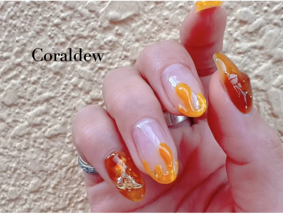 ネイル ハンドネイル Coral dew Harukaのネイルデザイン