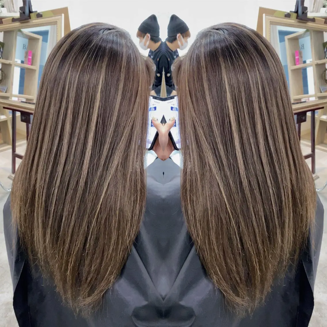 セミロング カラー ヘアアレンジ ハイライトカラー ハイライト ヘアカラー トリートメント 縮毛矯正 髪質改善寺坂雄飛💐のヘアスタイル