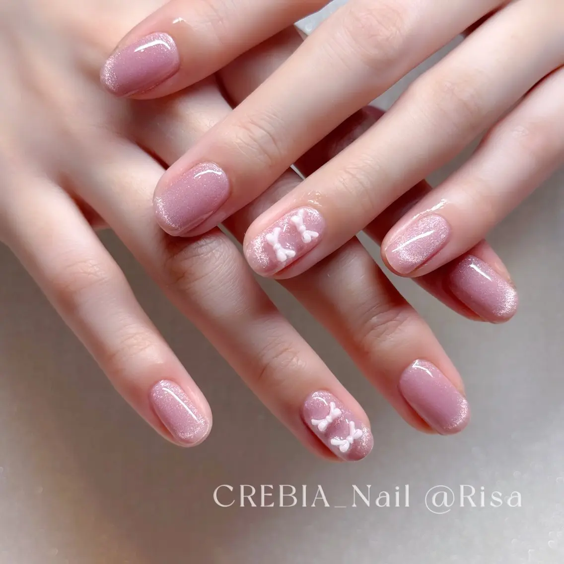 ネイル フレンチネイル マグネットネイル リボン CREBIA Nailのネイルデザイン