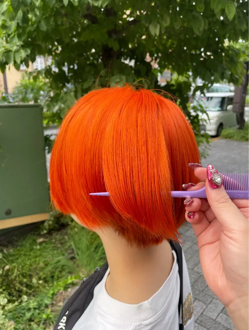 ショート カラー ブリーチ オレンジ ヘアカラー トリートメント 💞暖色カラー 💞risaのヘアスタイル