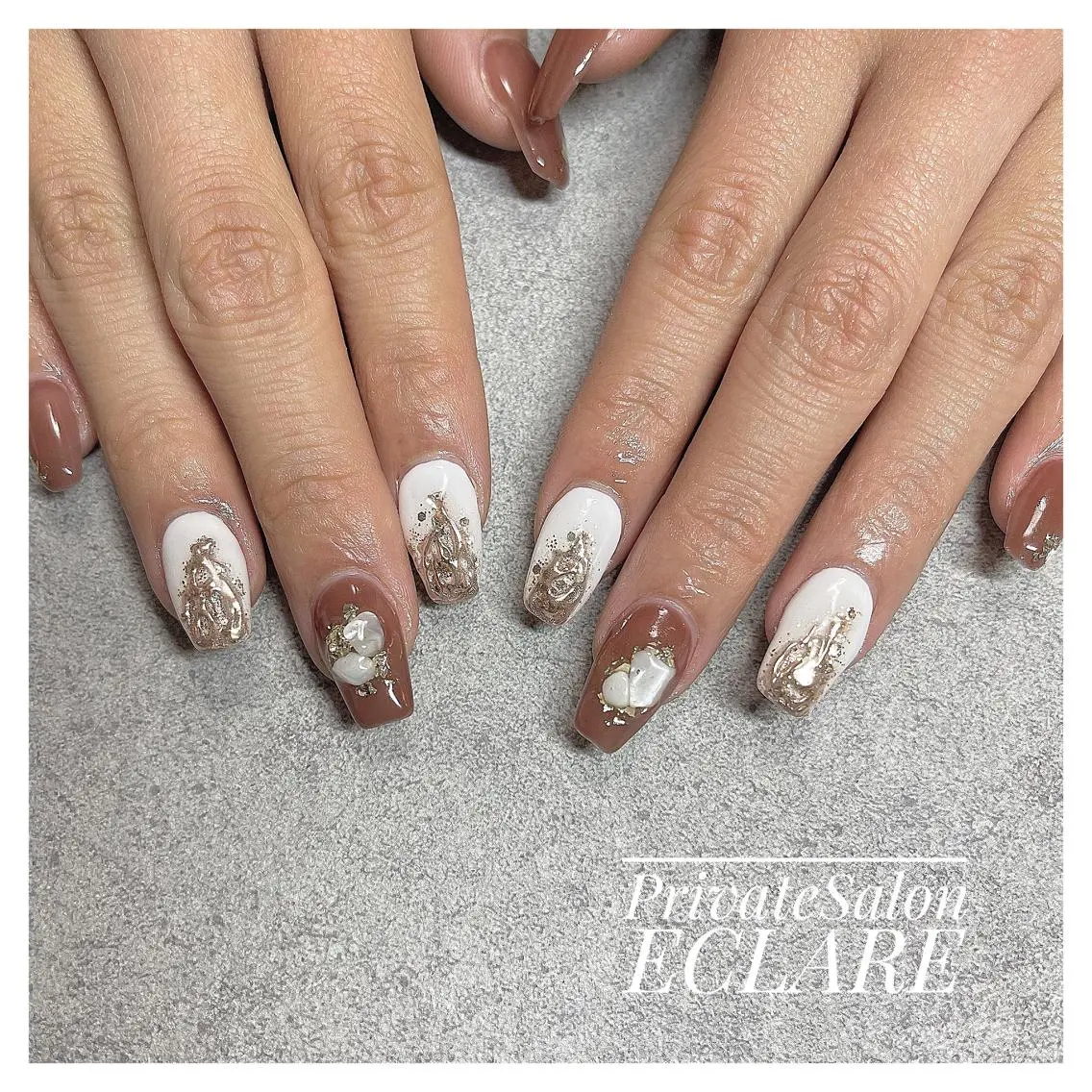 ネイル アートネイル ブラウン フットネイル フレンチネイル ジェルネイル Nail Salon ECLAREのネイルデザイン