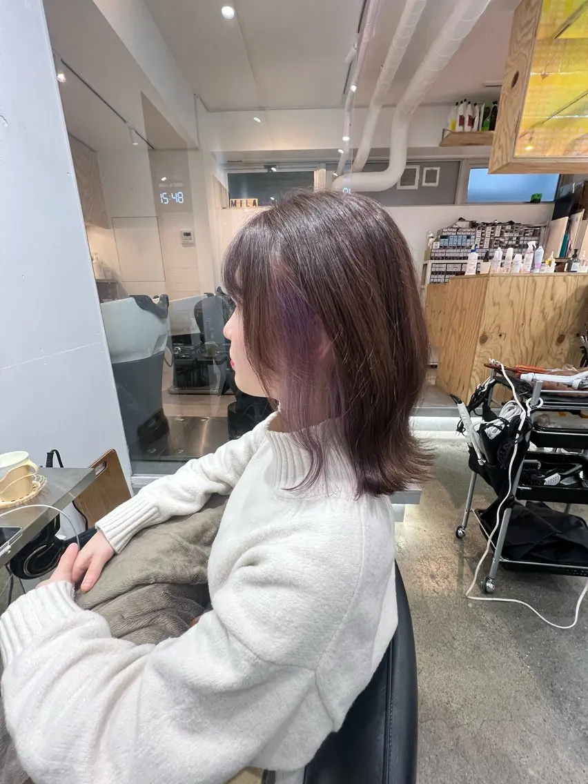 ミディアム カラー ブリーチ ケアブリーチ イヤリングカラー インナーカラー ラベンダーカラー ヘアカラー トリートメント ヘッドスパ ✨髪質改善矯正× ブリーチ✨YU-KIのヘアスタイル