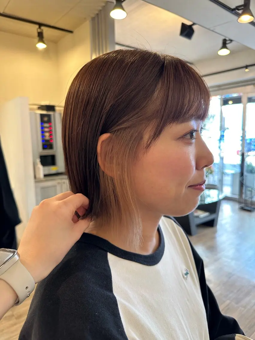 ショート 切りっぱなしボブ ボブ カット ヘアカラー sato ayaka |透明感カラー🫧のヘアスタイル