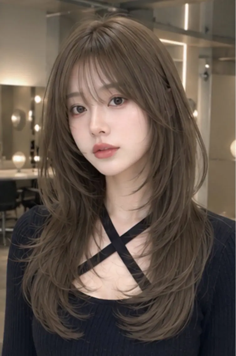 ロング 韓国風ワンホンレイヤ ー/似合わせカットのヘアスタイル