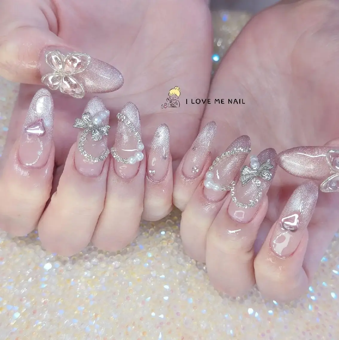 ネイル 長さ出し ハート 韓国ネイル マグネットネイル ニュアンスネイル ハンドネイル I LOVE ME NAIL.｡.:*♡のネイルデザイン