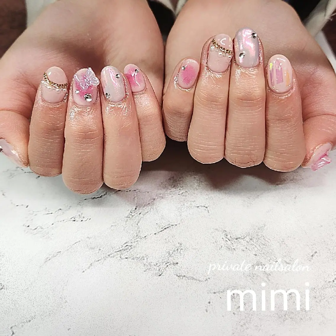 ネイル キラキラネイル ニュアンスネイル ピンク ハンドネイル 博多ネイル ｍｉｍｉのネイルデザイン