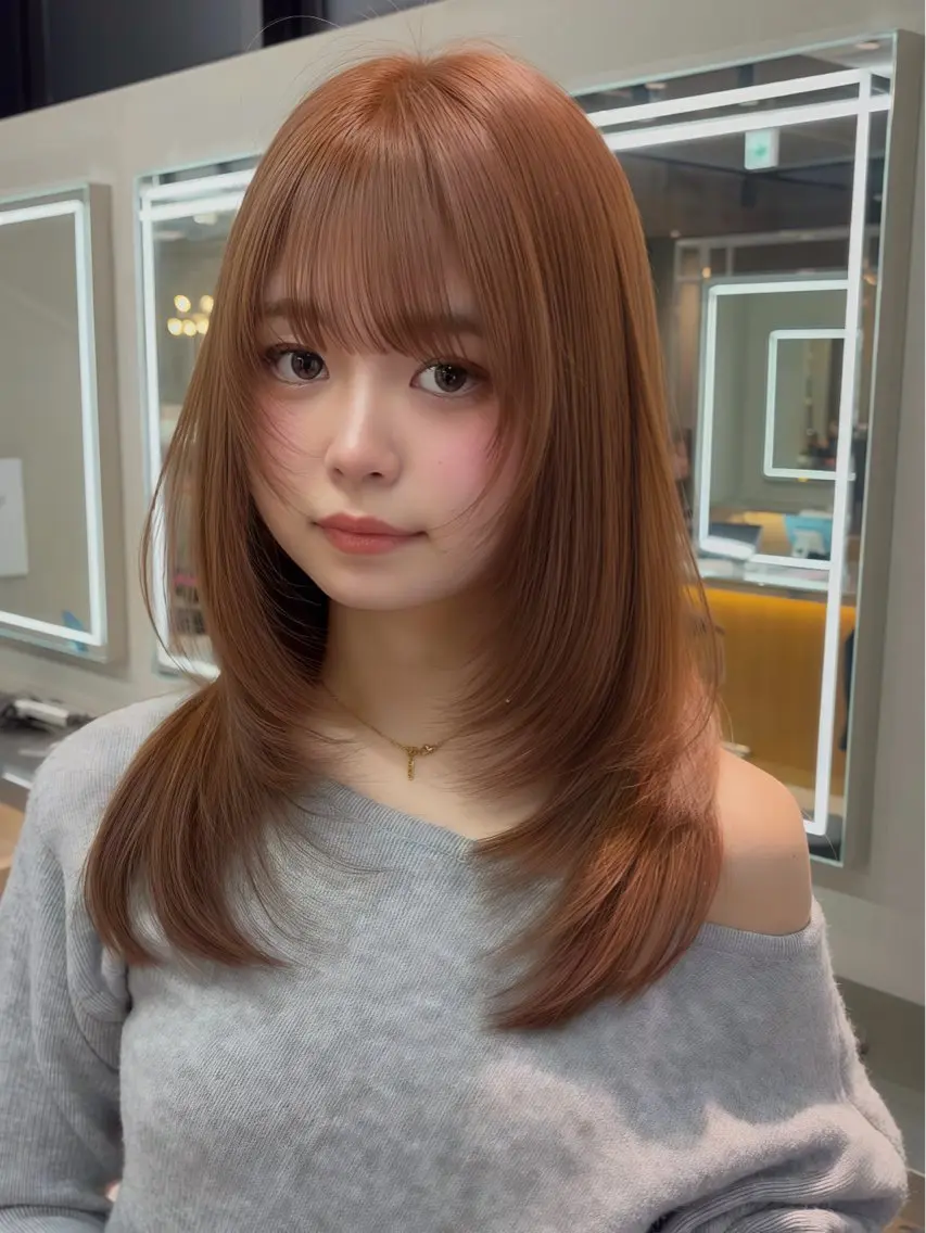 ミディアム カラー ヘアアレンジ レイヤー/縮毛矯正/ ブリーチなし吉村清志のヘアスタイル
