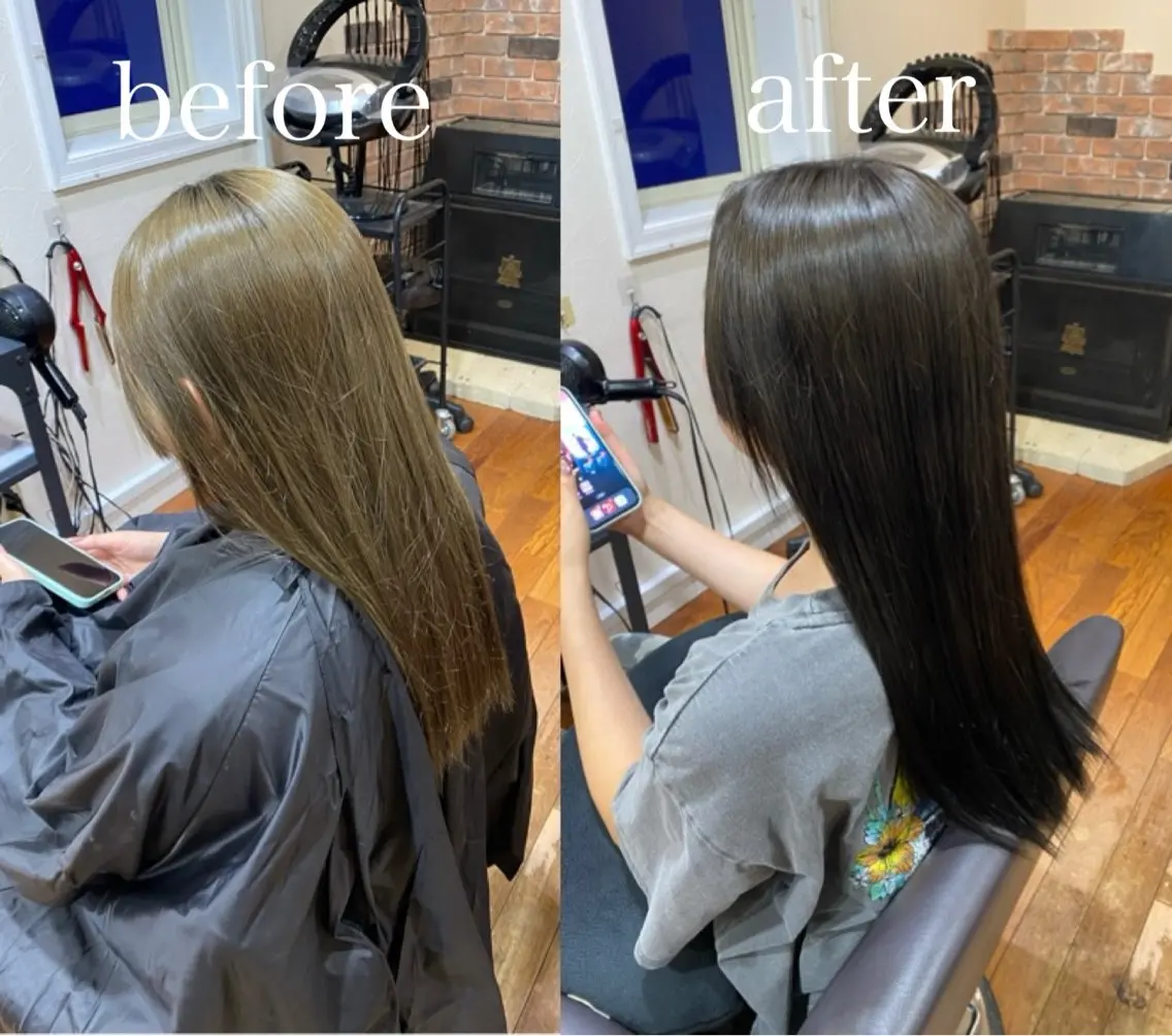 ロング カラー 黒髪 ブリーチ 透明感カラー グレージュ ヘアカラー 髙﨑 優翔のヘアスタイル