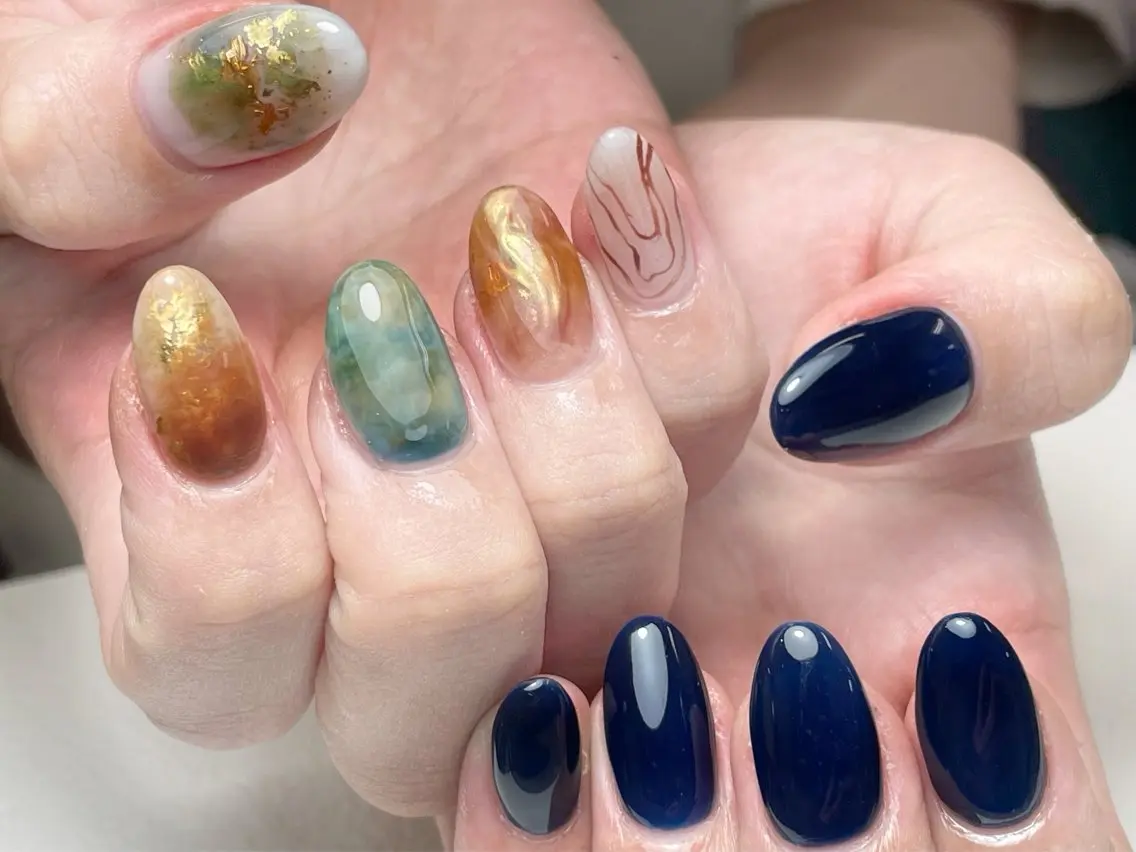 ネイル ブラウン 長さ出し ジェルネイル 韓国ネイル マグネットネイル 中野駅から2分 MEO NAILのネイルデザイン