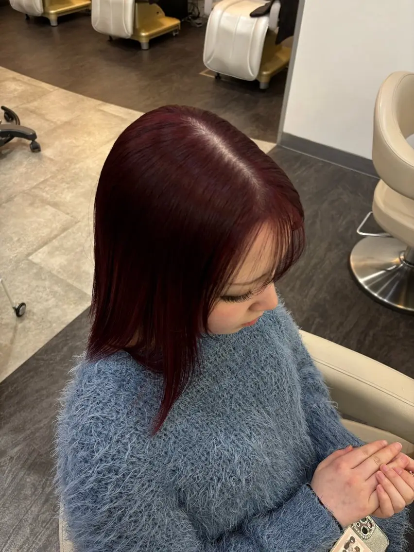 ミディアム カラー ブリーチ ダブルカラー ブリーチなしカラー レッドカラー 山本 きらりのヘアスタイル