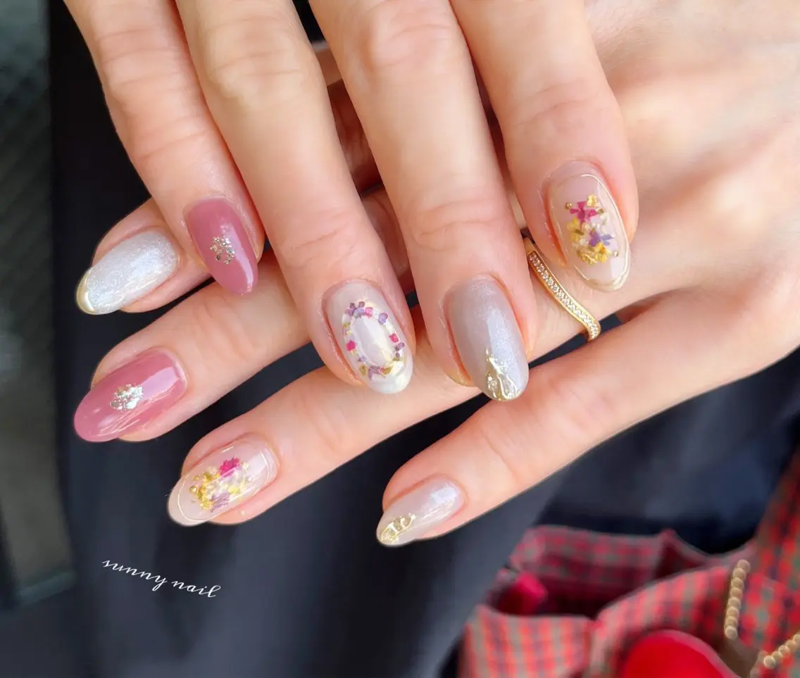 ネイル ジェルネイル ミラーネイル パラジェル 春ネイル sunny nailのネイルデザイン