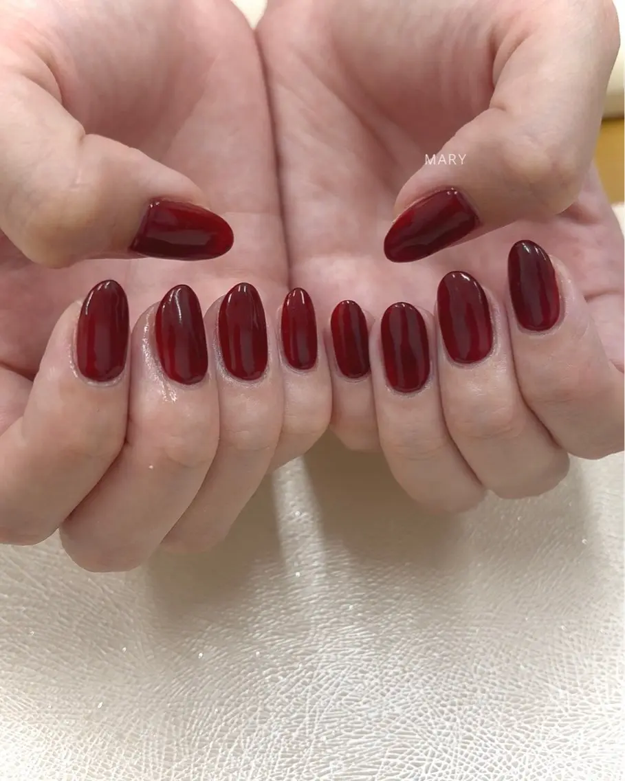 ネイル ボルドー ワンカラーネイル シンプルネイル ハンドネイル Mary nail .narumiのネイルデザイン