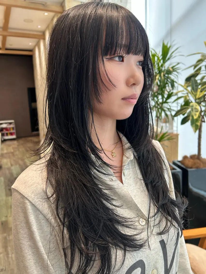 ロング カラー ハッシュカット レイヤーカット カット ヘアカラー k-two☁あべの/ パーマ/Touaのヘアスタイル