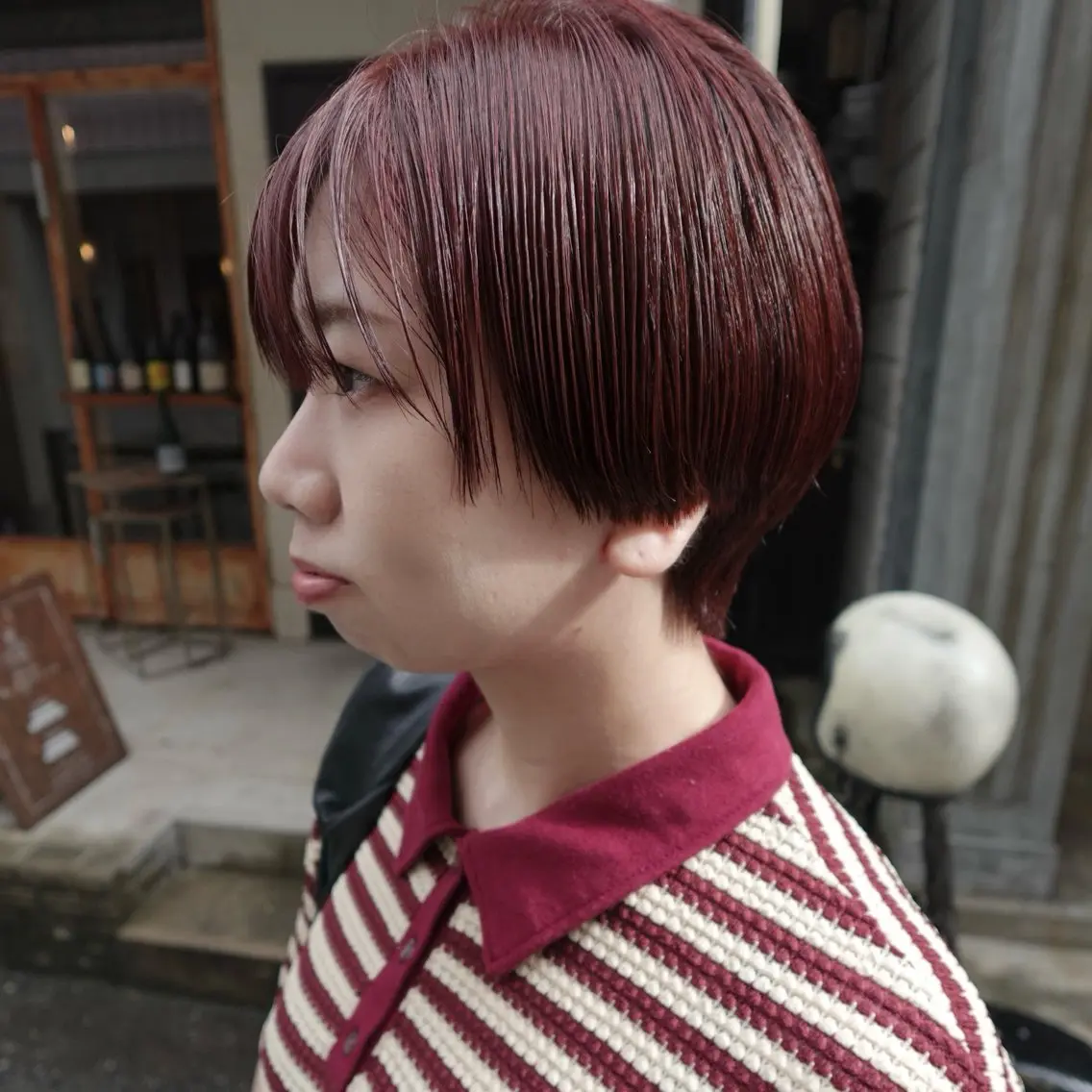 ショート カラー ブリーチ ボルドーカラー カット ヘアカラー トリートメント 水原波津輝/ボブ /ニュアンスパーマのヘアスタイル