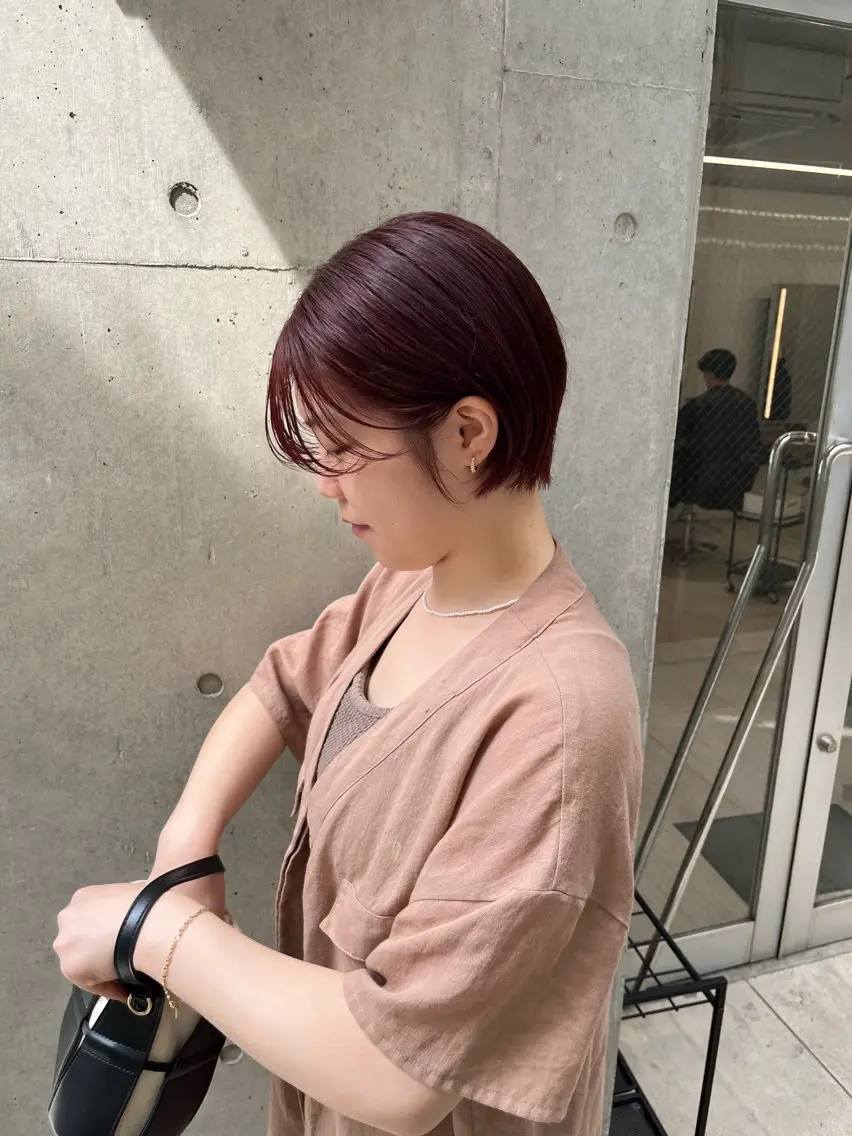 ショート カラー 縮毛矯正ボブ&顔まわ レイヤー♡TOMOEのヘアスタイル