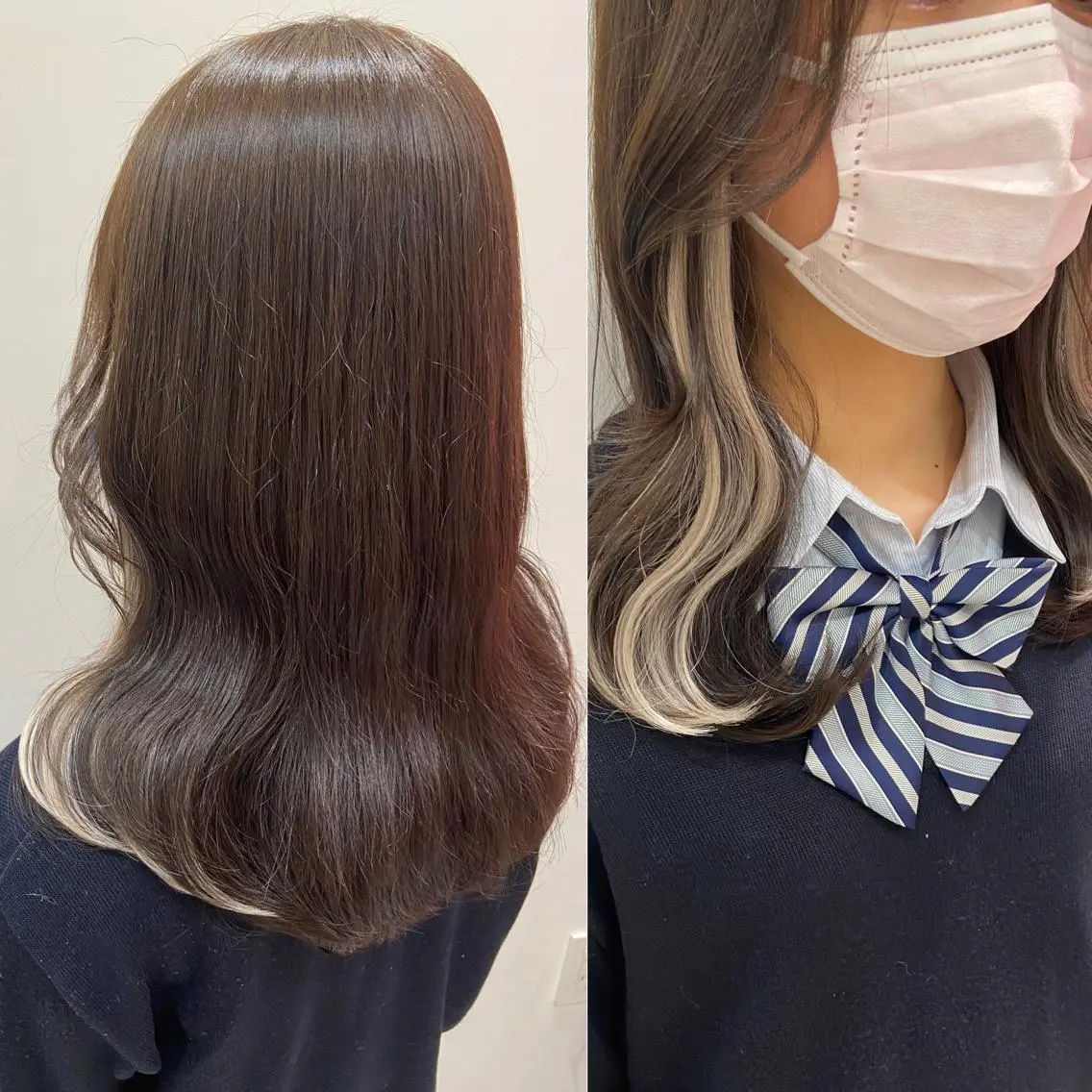 セミロング カラー シールエクステ ブリーチ ブラウンカラー ケアカラー ダブルカラー ヘアカラー トリートメント エクステ 新宿/韓国ヘア 中明度カラー/かやのヘアスタイル