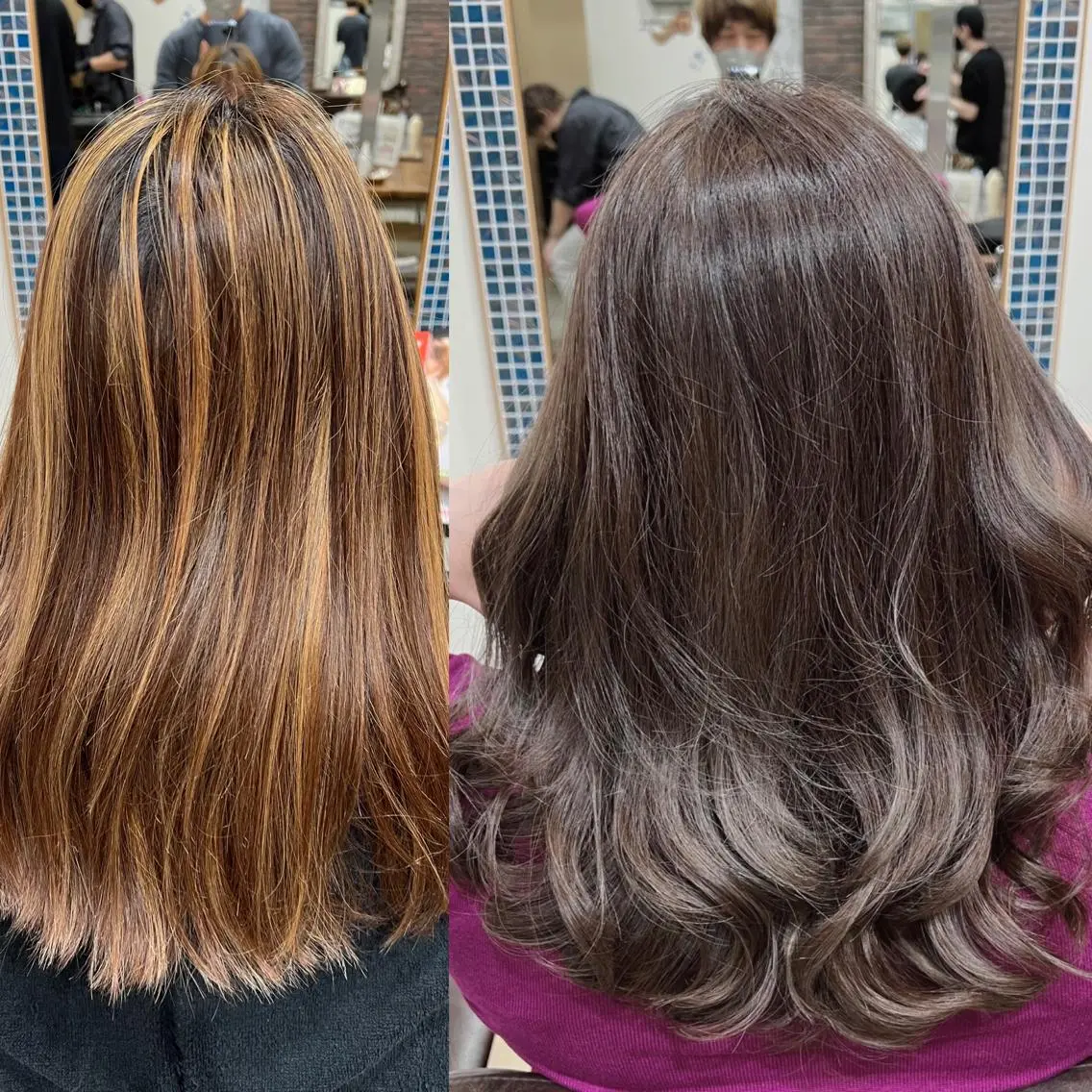 セミロング カラー ヘアアレンジ バレイヤージュ ブリーチ ブラウンカラー ケアブリーチ 透明感カラー カット ヘアカラー トリートメント 五反田 美容院☆張 明星☆韓国ヘアのヘアスタイル