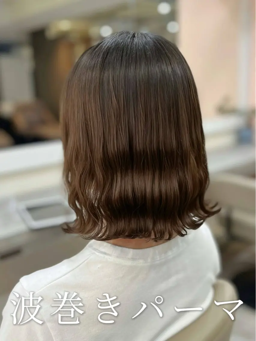 ミディアム ミディアムパーマ ボブ カット パーマ 波巻きウェーブ 韓国風パーマ 纐纈のヘアスタイル