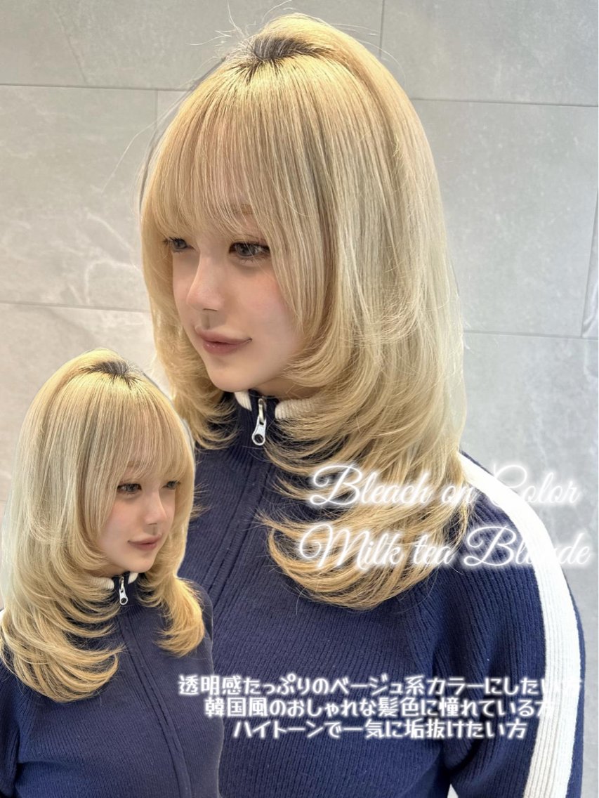 セミロング カラー ブリーチ ブロンド ダブルカラー ヘアカラー トリートメント 🍑ももか🍑透明感 カラー/赤羽🎀のヘアスタイル