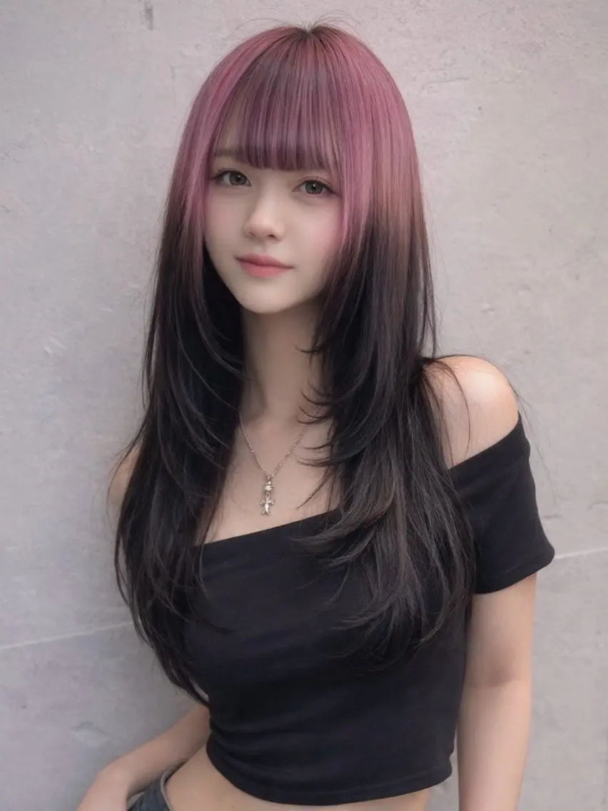ロング カラー ヘアアレンジ ヘアカラー トリートメント ヘッドスパ ヘアセット 韓国レイヤーカット /韓国トレンドカラーのヘアスタイル