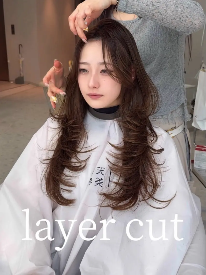 ロング カラー 顔周りカット レイヤーカット 似合わせカット 小顔カット カット ヘアカラー トリートメント 当日予約/天神美容室 HACKのヘアスタイル