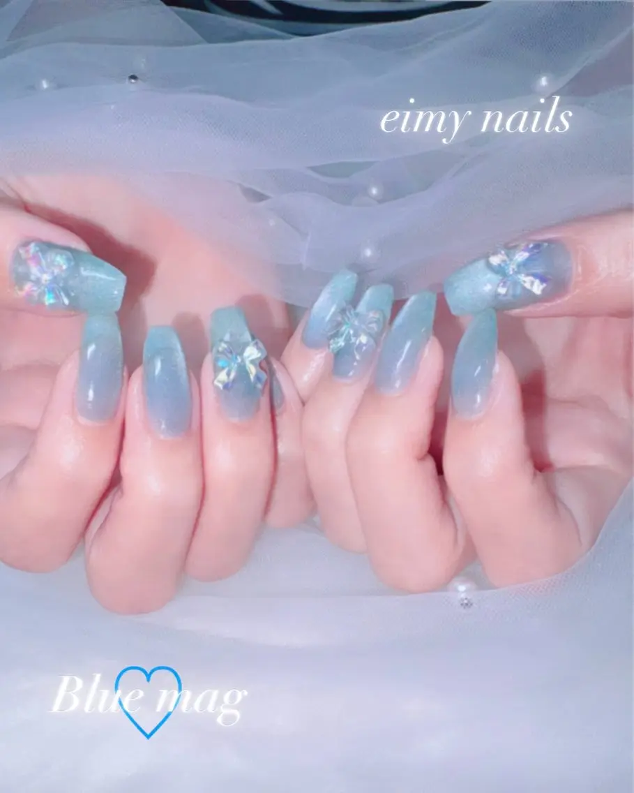 ネイル オーロラネイル ブルー マグネットネイル マグネットワンカラー ワンカラーネイル ハンドネイル eimy nails♡のネイルデザイン