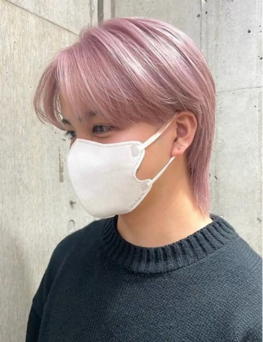 ショート カラー パーマ メンズ キッズ ピンクカラー 栄💗レイヤーカット ｜パーマ｜haruのヘアスタイル