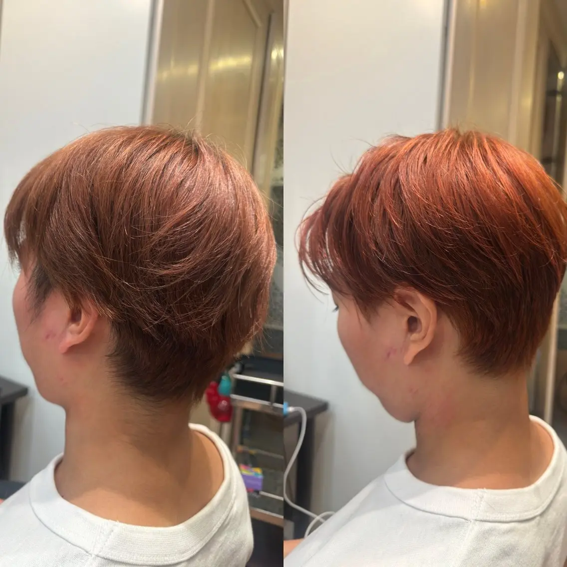 ショート カラー メンズ マッシュ ツーブロック オレンジ 松田 響のヘアスタイル
