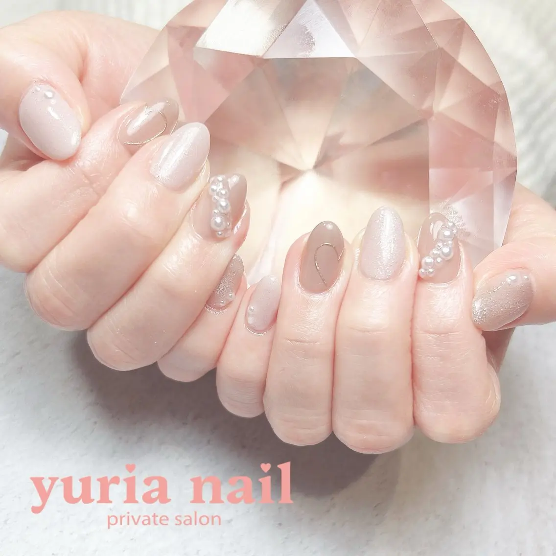 ネイル ジェルネイル ハート ラメ(グリッター) ピンク バレンタイン ハンドネイル 小林 ゆりあのネイルデザイン