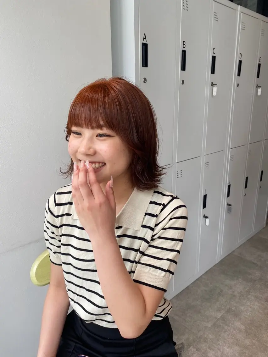ショート カラー ブリーチ ブラウンカラー ダブルカラー ブリーチなしカラー オレンジ カット ヘアカラー オスズ 🎀´-のヘアスタイル