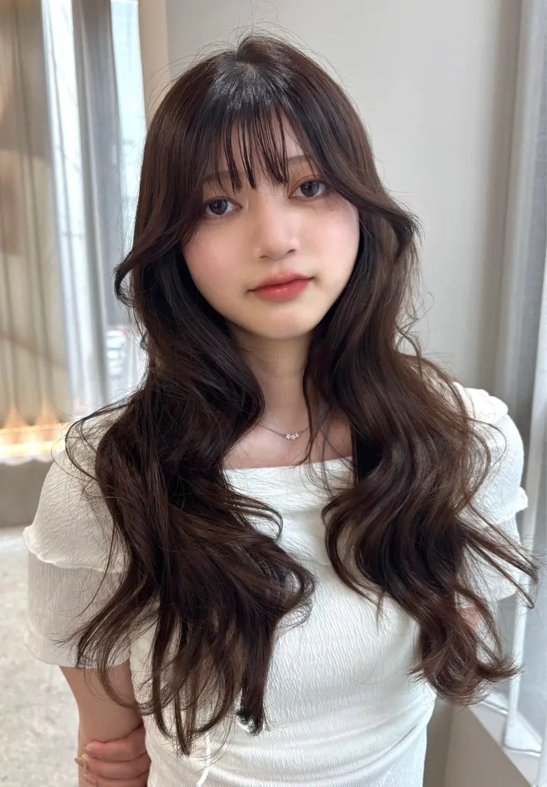 ロング カラー ヘアアレンジ ブラウンカラー 透明感カラー RYOTA レイヤー 中明度カラー/縮毛のヘアスタイル