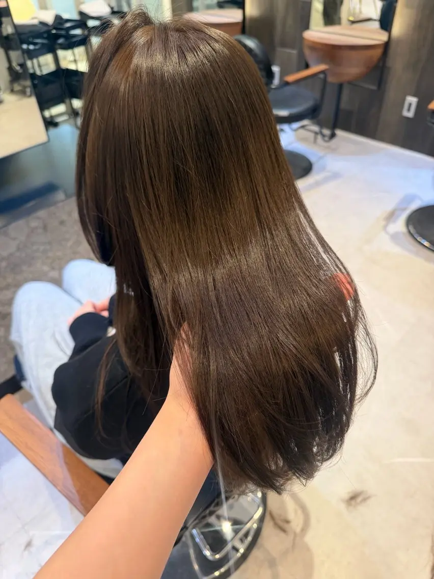 ロング カット ヘアカラー トリートメント オリーブカラー🫒/ ハッシュカット/みゆのヘアスタイル