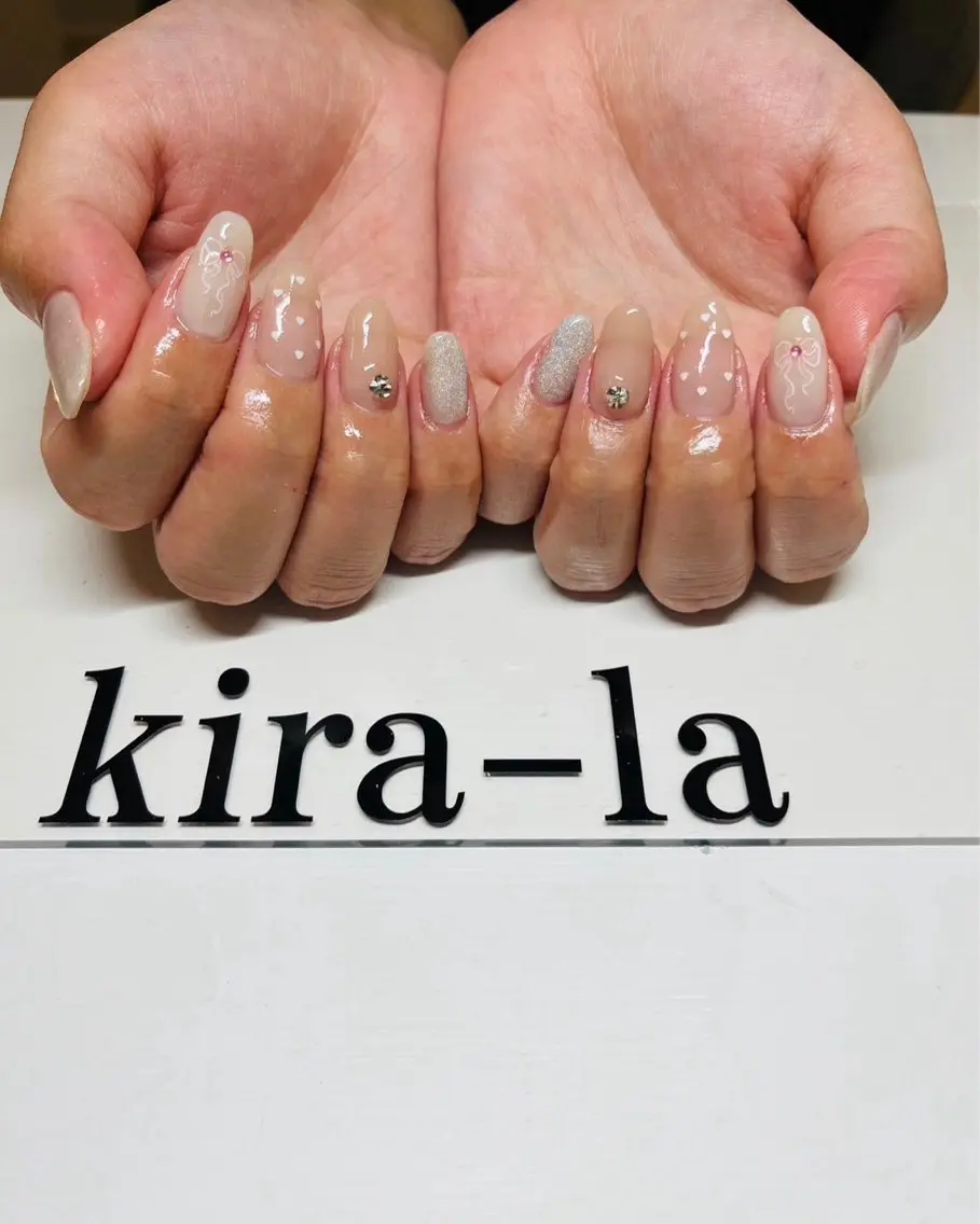 ネイル ドット ゴージャス ハート キラキラネイル マグネットネイル kira-la キララ･:*..のネイルデザイン