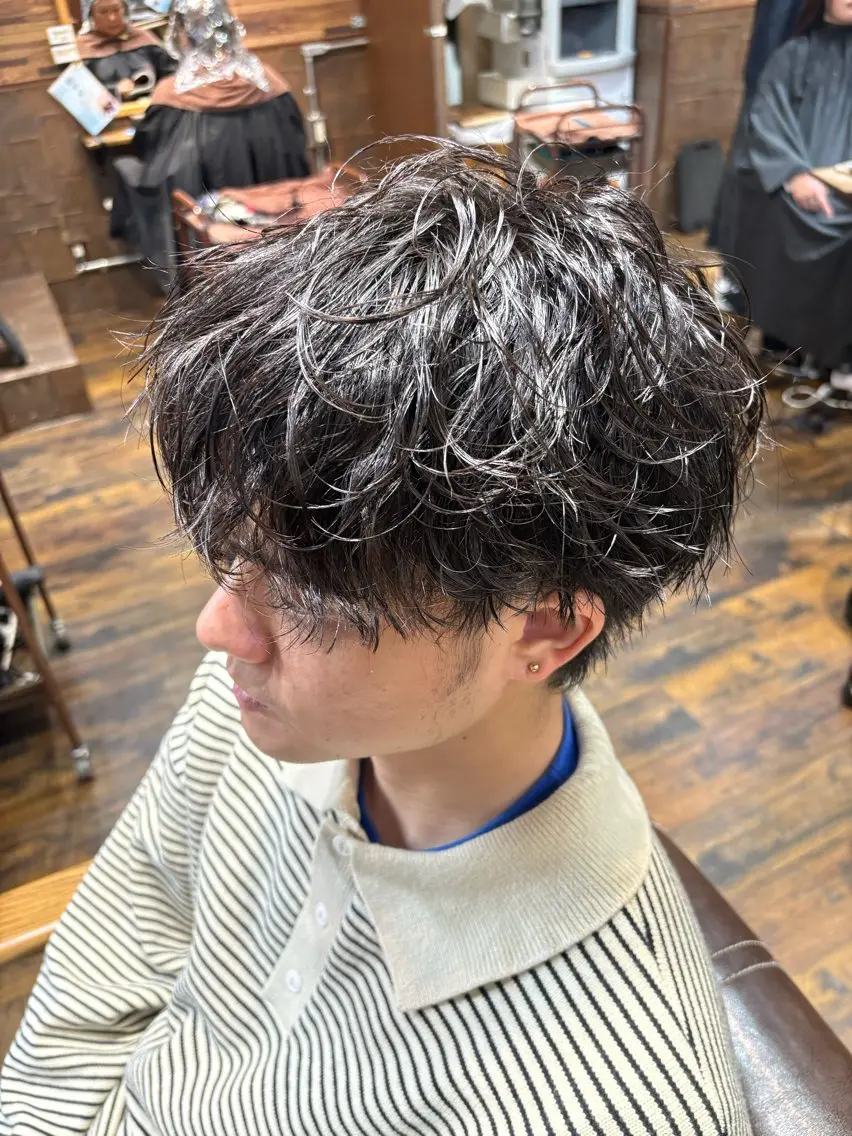 パーマ メンズ カット パーマ トリートメント メンズ特化シャドウパ ーマラウンドマッシュのヘアスタイル