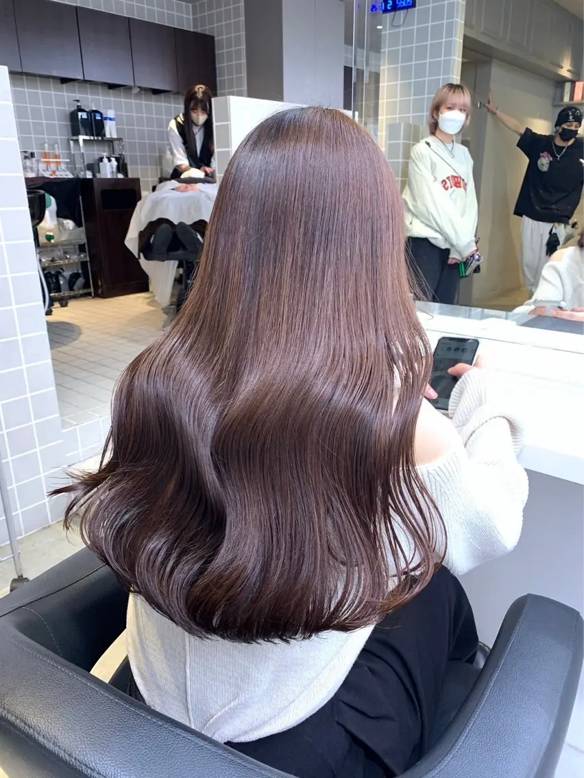 ロング カラー パーマ ヘアアレンジ メンズ キッズ ブリーチなしカラー/ ブラウン/レイヤーのヘアスタイル