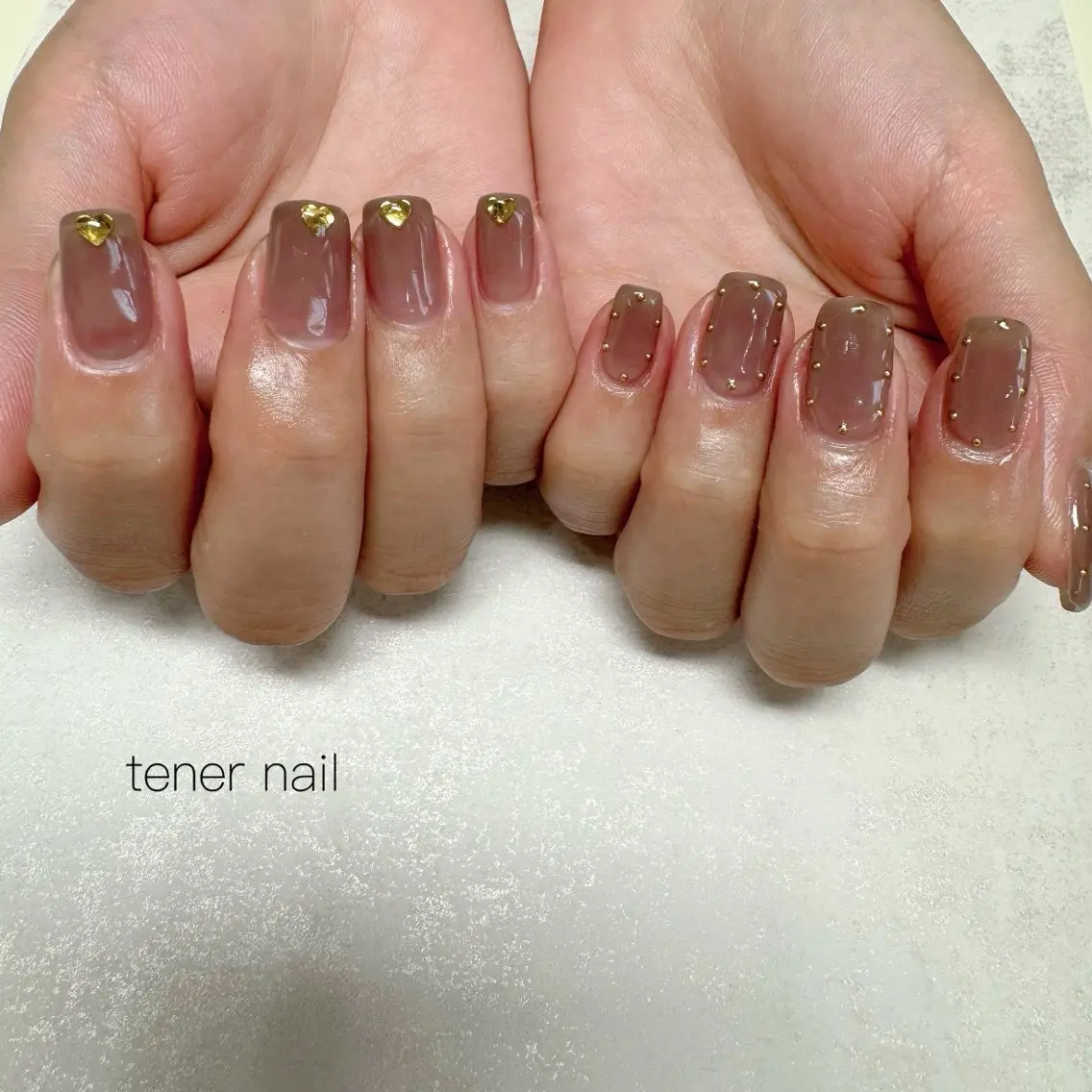 ネイル ブラウン ハート ハンドネイル テネルネイル tener nailのネイルデザイン