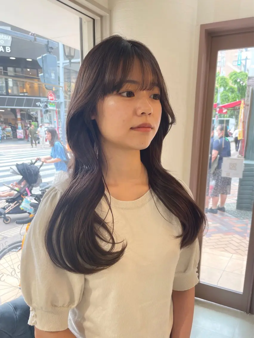 ロング カラー ヘアカラー トリートメント ブリなしダブル/ 顔周り/大村真咲のヘアスタイル