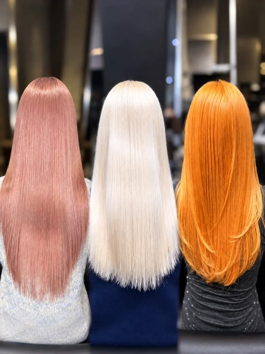 ロング カラー ブリーチ ブロンド 透明感カラー ハイトーンカラー オレンジ ヘアカラー 👑ハイトーン👑髪 質改善👑だいとのヘアスタイル