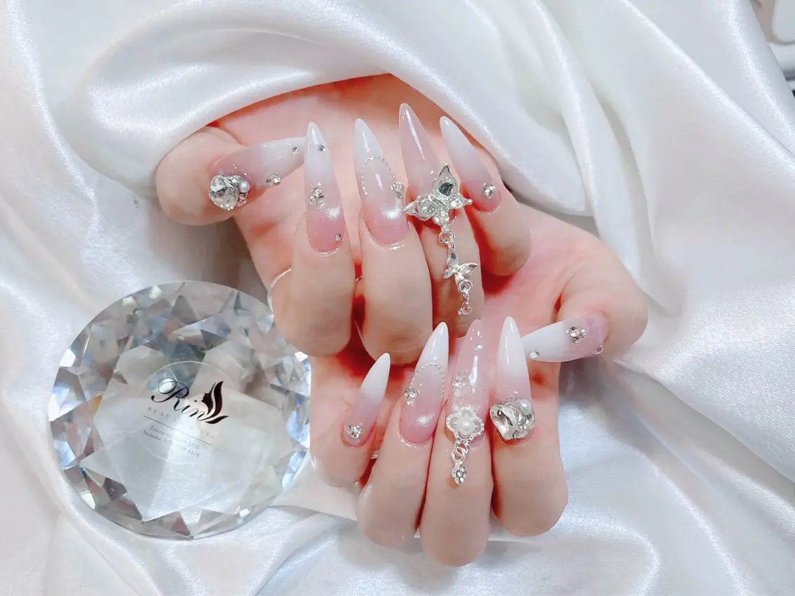 ネイル べっ甲ネイル ブルー 長さ出し フレンチネイル ジェルネイル ハンドネイル Rin Nail 新大久保店のネイルデザイン