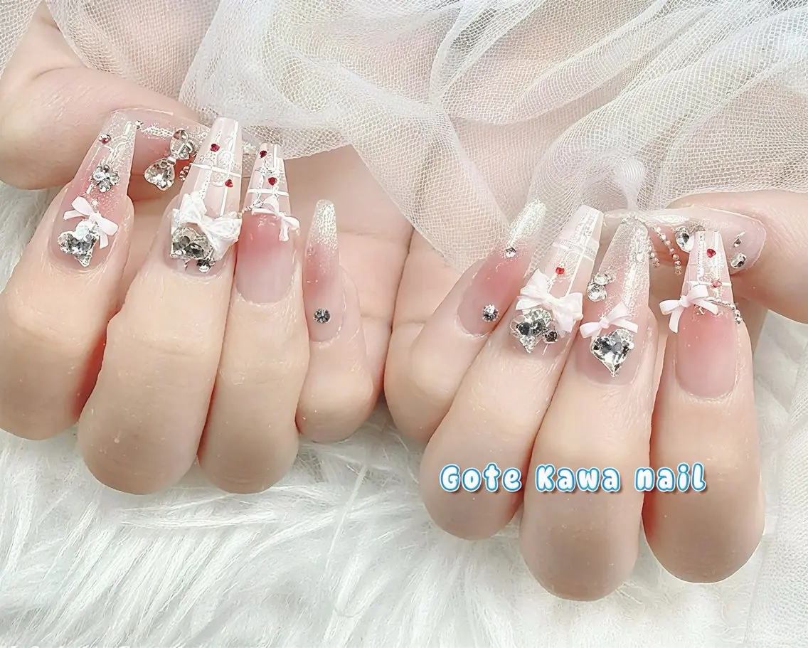 ネイル ハート リボン 春ネイル ハンドネイル ハンドケア Gote Kawa nail salonのネイルデザイン