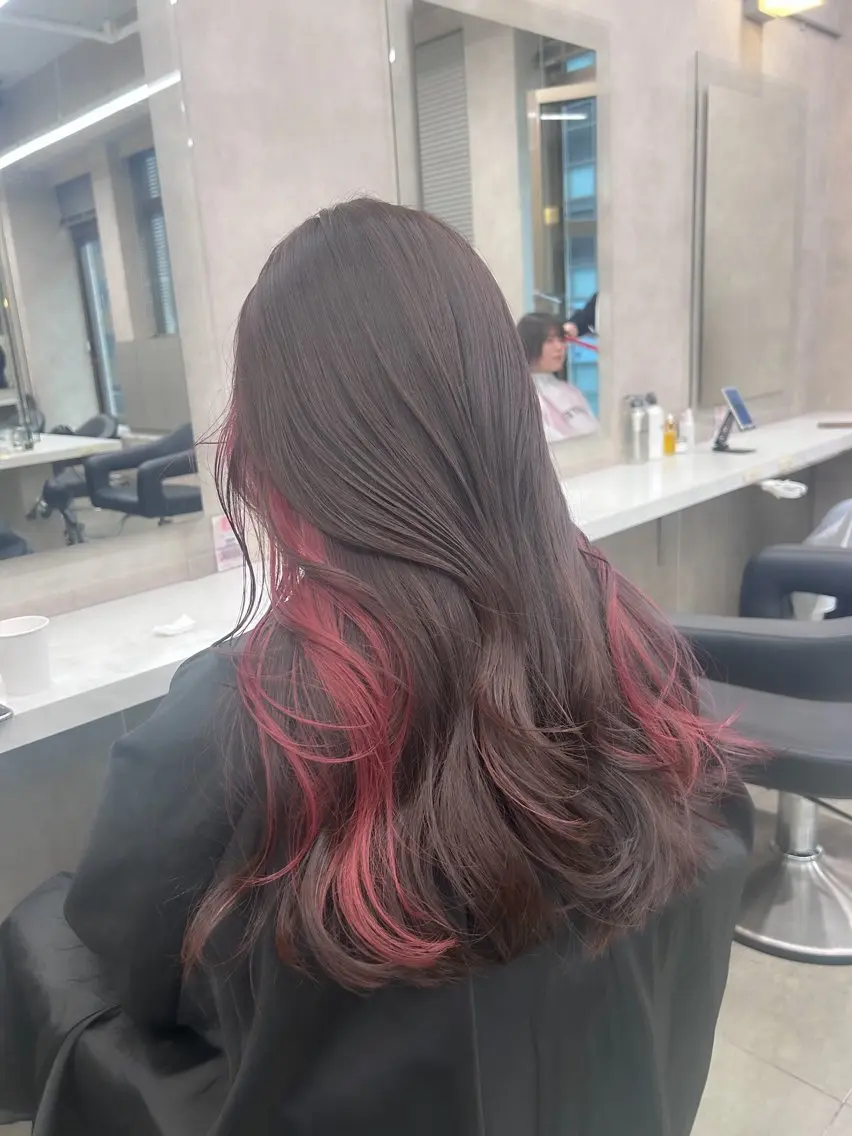 ロング カラー パーマ ヘアアレンジ メンズ キッズ ブリーチなしカラー/ ブラウン/レイヤーのヘアスタイル