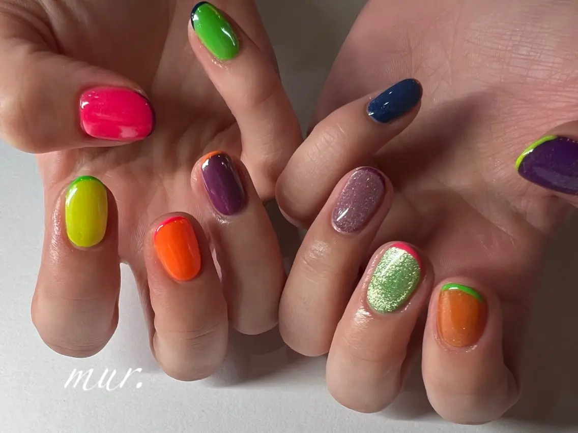 ネイル フレンチネイル ジェルネイル ミラーネイル ワンカラーネイル ショートネイル nailsalon mur.のネイルデザイン